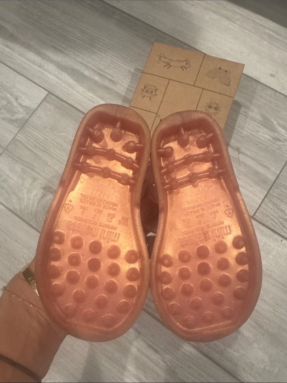 Mini Melissa Rose Gold Shimmery Jelly Sandals with Buckle